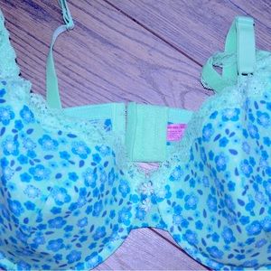 Fruit of the Loom padded blue flowered green 40DD bra